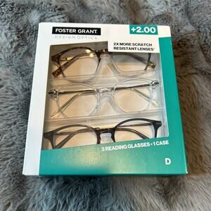 Foster Grant Full rim plastic reading Glasses 3 Pack + 2.00 1908280